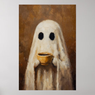 Impresión de fantasma bebiendo café Espeluznante c