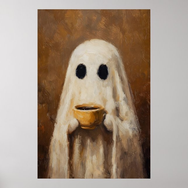 Impresión de fantasma bebiendo café Espeluznante c (Frente)