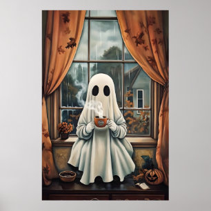Impresión de fantasma bebiendo café, fantasma té c