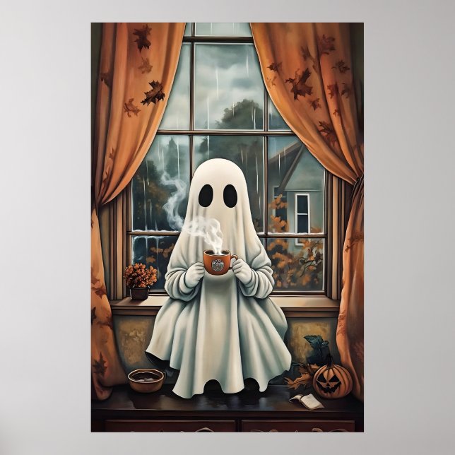 Impresión de fantasma bebiendo café, fantasma té c (Frente)