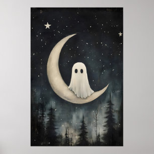 Impresión de fantasma en la luna, bosque gótico es