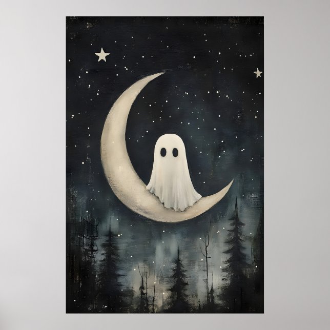 Impresión de fantasma en la luna, bosque gótico es (Frente)