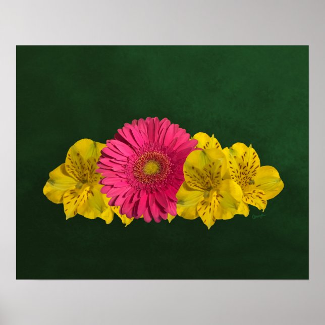 Impresión de flores amarillas y rosas brillantes (Frente)
