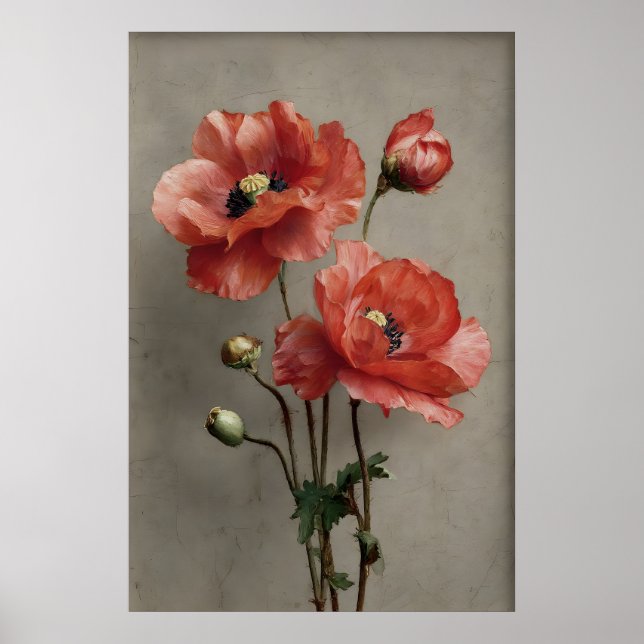 Impresión de flores de amapolas melancólicas, Dark (Frente)