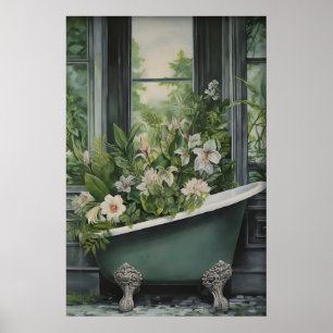 Impresión de flores de bañera verde, botánico Cott