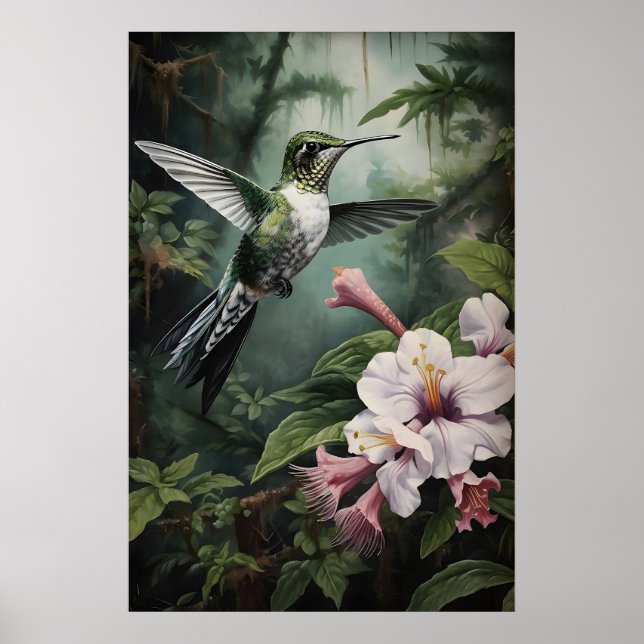 Impresión de flores de bosque de colibrí, Dark Aca (Frente)