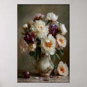 Impresión de flores de peonías vintage, pared de r