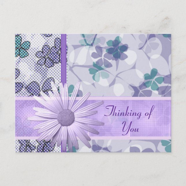 Impresión de flores moradas Pensando en ti Tarjeta (Anverso)