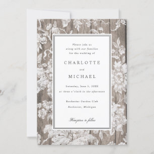 Impresión de flores románticas en invitación a bod