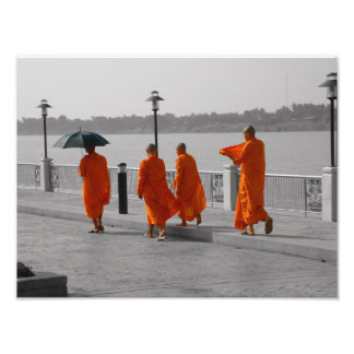 Impresión de foto caminante de monjes budistas de