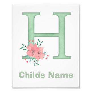 Impresión de foto con letra H en acuarela personal