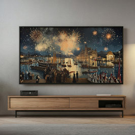 Impresión de fuegos artificiales en el paseo marít