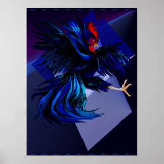 Impresión de gallo de combate negro