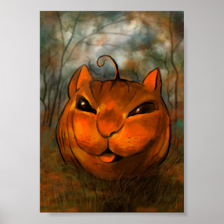 Impresión de gato de calabaza de Halloween