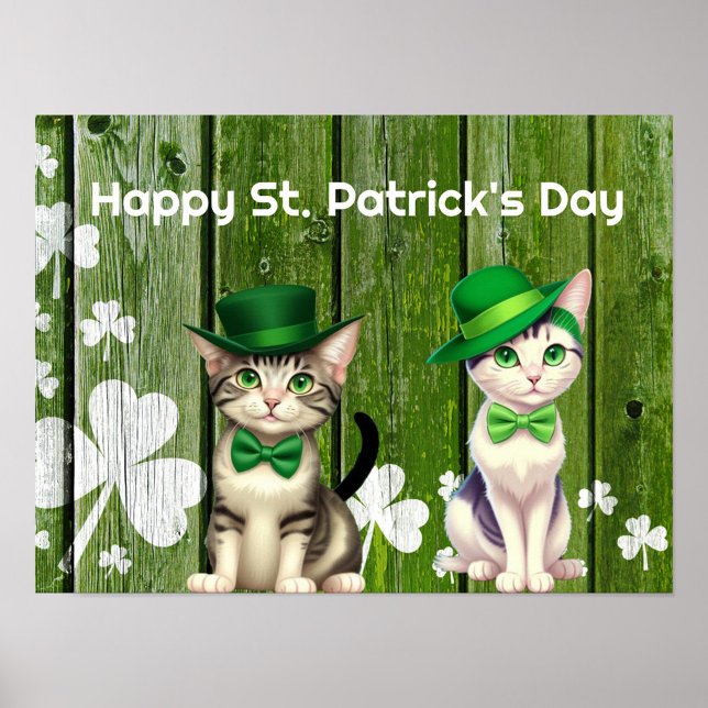 Impresión de gatos de vacaciones, papel Poster de  (Happy Cats Celebrating St. Patrick's Day!)