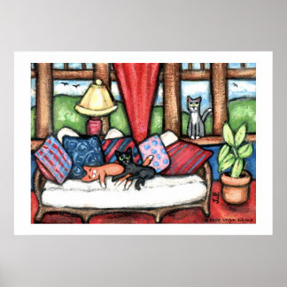 Impresión De Gatos En El Arte De La Sala De Sol