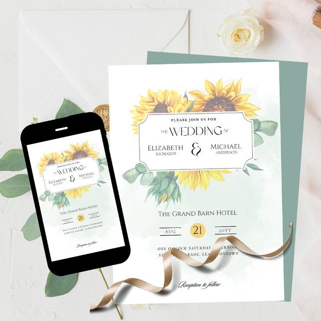 Impresión de girasoles rusos o invitación Boda dig (Subido por el creador)