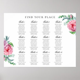 Impresión de gráfico de asientos floral boho. Boda