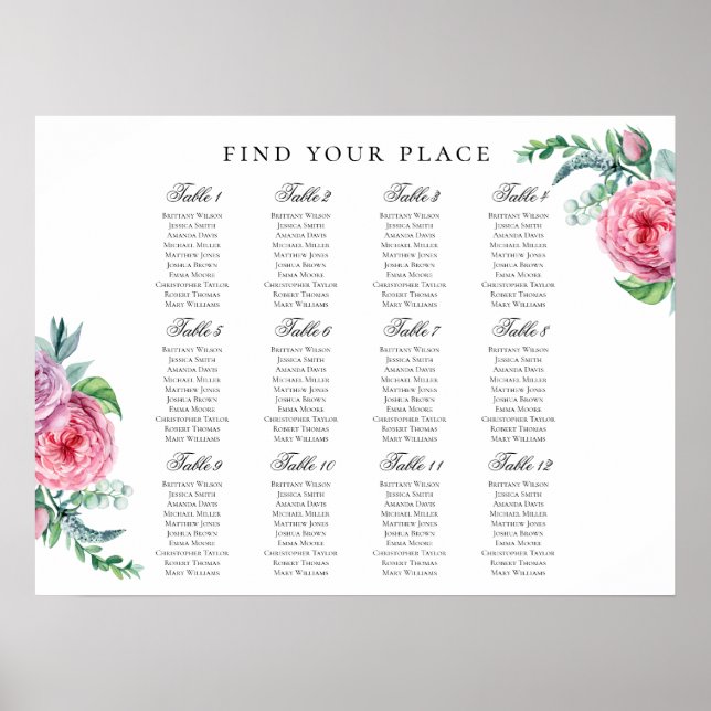 Impresión de gráfico de asientos floral boho. Boda (Frente)