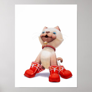 Impresión de guardería de gatito con botas rojas