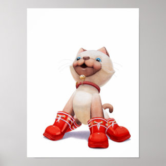 Impresión de guardería de gatito con botas rojas
