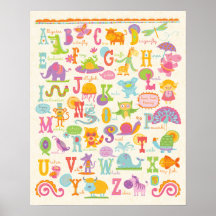 Impresión de guardería de niña alfabeto animal ABC