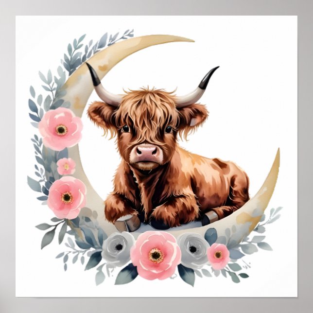 Impresión de guardería de vaca de flores en Highla (Frente)