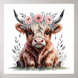 Impresión de guardería de vaca de flores en Highla