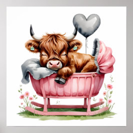 Impresión de guardería de vaca de flores en Highla