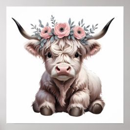 Impresión de guardería de vaca de flores en Highla