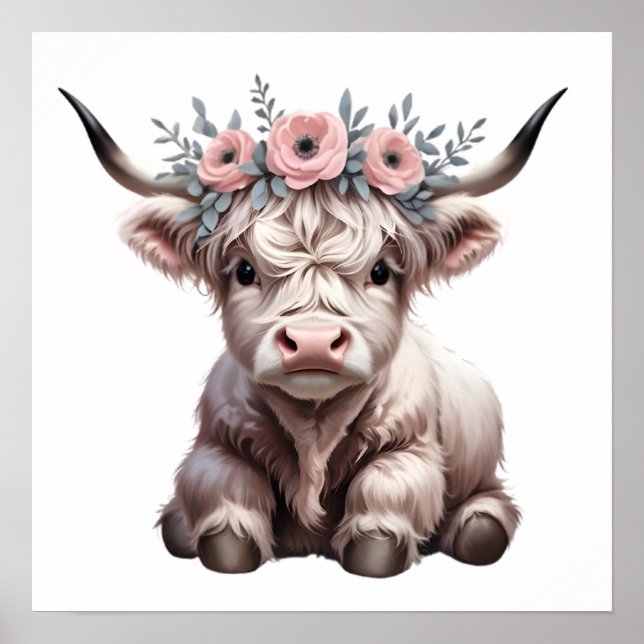 Impresión de guardería de vaca de flores en Highla (Frente)