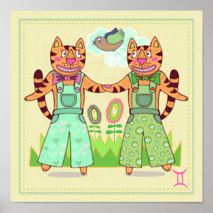 Impresión de guardería Gemini Twins Cat Zodiac