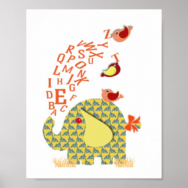 Impresión de guardería para bebés con elefante de  (Frente)