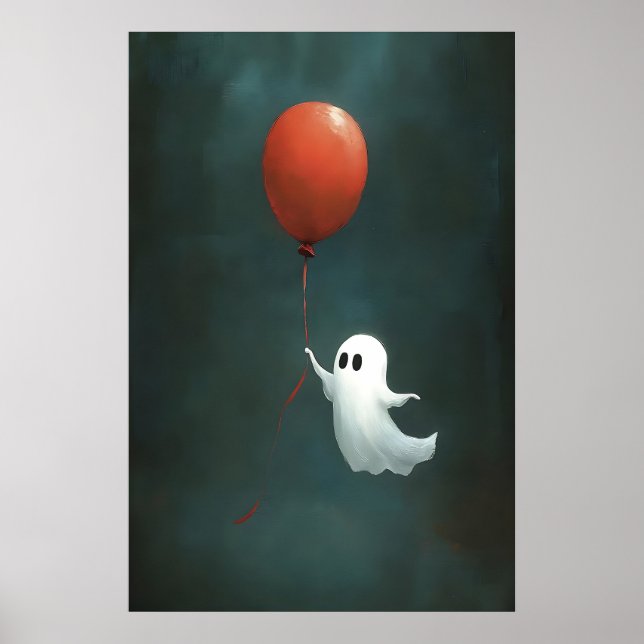 Impresión de Halloween de fantasma con globo, vint (Frente)