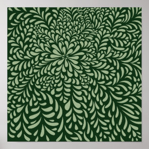 Impresión de hojas abstractas y flores (verde oscu