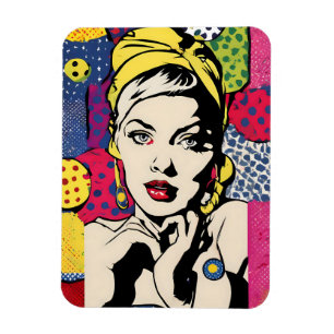 Impresión de imán de retrato de mujer con arte pop