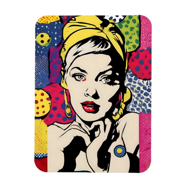 Impresión de imán de retrato de mujer con arte pop (Vertical)