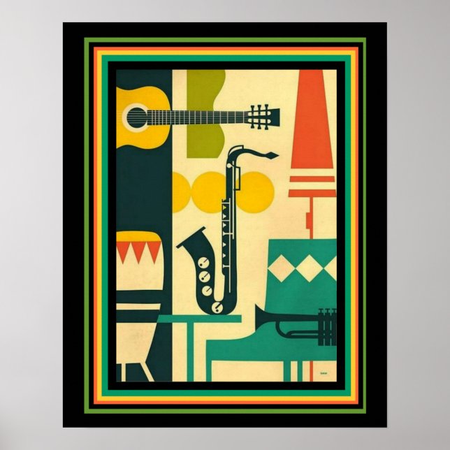 Impresión de instrumentos musicales retro 16x20 (Frente)