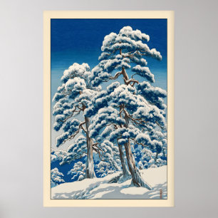 Impresión de invierno de Hasui Kawase, pinos cubie