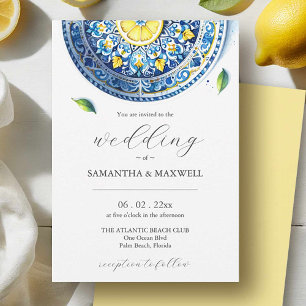 Impresión de invitaciones de casamiento azul y ama