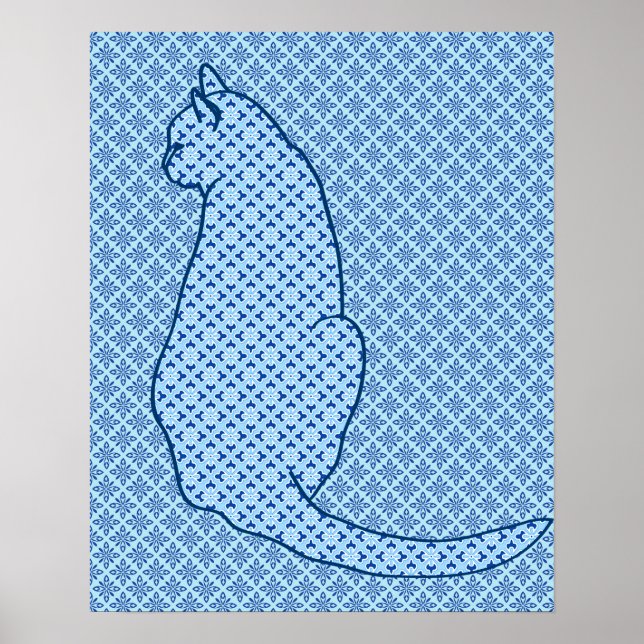 Impresión de kimono azul para gato japonés (Frente)