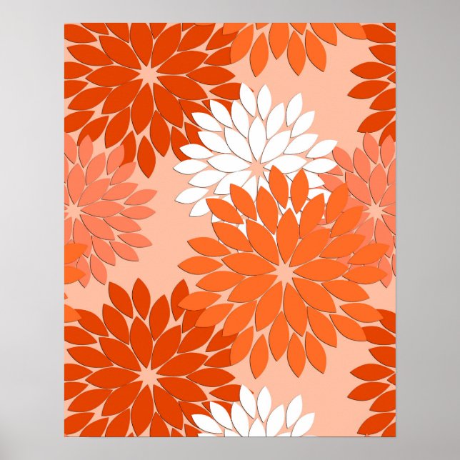 Impresión de kimono floral moderna, Naranja de cor (Frente)
