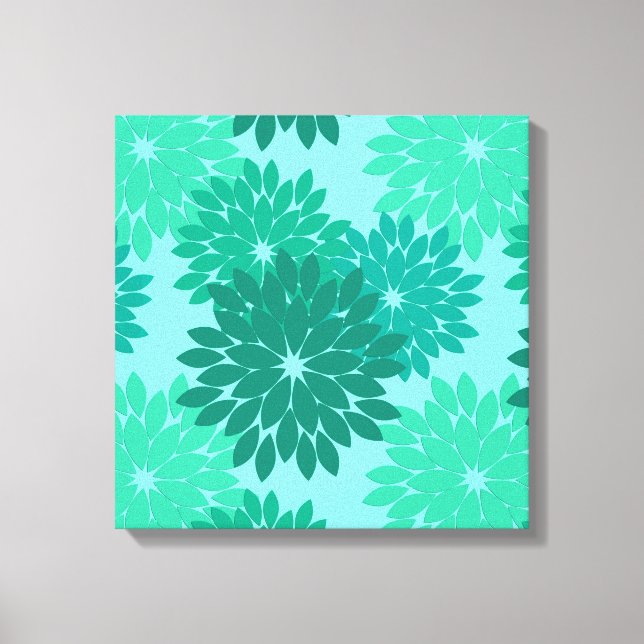 Impresión de kimono floral moderna, turquesa, Verd (Anverso)