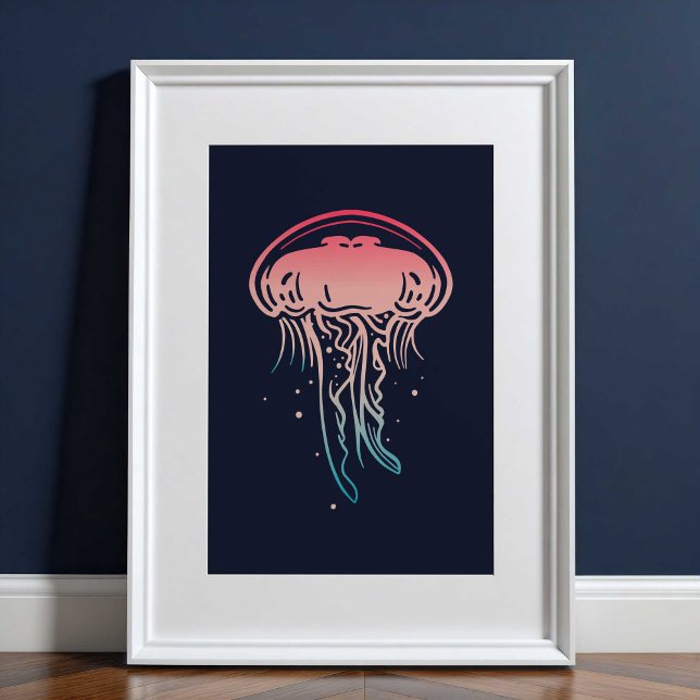 Impresión de la creatura del mar de medida | Impre (Jellyfish Coastal Wall Art Poster Print | Sea Creatures)