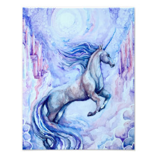 Impresión de la foto del unicornio de la acuarela