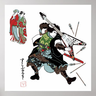 Impresión de la guitarra del samurai de la roca