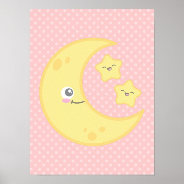 Impresión de la luna de Kawaii y la Poster de estr (Frente)