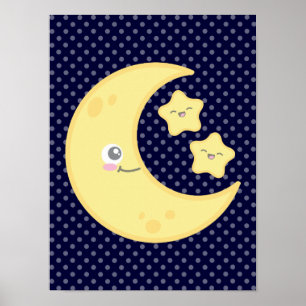 Impresión de la luna de Kawaii y la Poster de estr