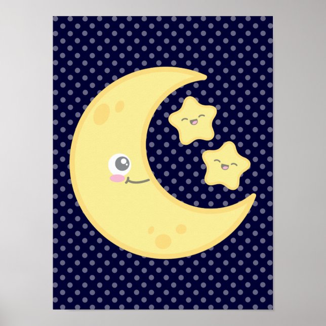 Impresión de la luna de Kawaii y la Poster de estr (Frente)