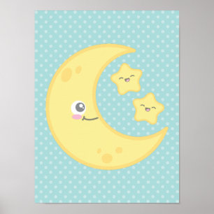 Impresión de la luna de Kawaii y la Poster de estr